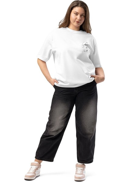Eyes Forward – Kara Kalem Minimal Unisex Oversize Tişört indirimleri