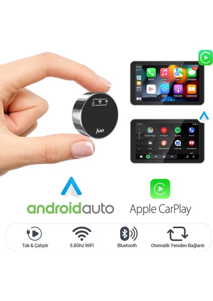 Kablosuz Carplay Android Auto Kabloludan Kablosuza Çevirici USB ve Type-C Adaptör