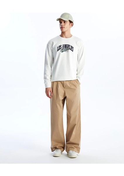 Lcw Casual Ekru Bisiklet Yaka Uzun Kollu Baskılı Erkek Sweatshirt fiyatları