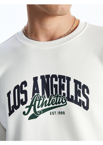 Lcw Casual Ekru Bisiklet Yaka Uzun Kollu Baskılı Erkek Sweatshirt fırsatları