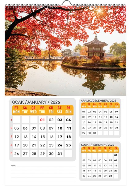2026 Manzara Posterli Duvar Takvimi 33X48CM