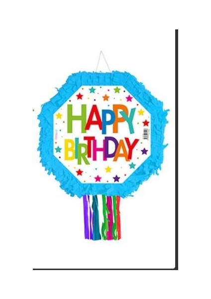 Pinyata happy birthday 42cm ahşap sop.Mavi.püsk