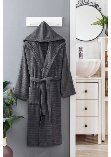 Kapüşonlu Unisex Banyo Bornozu &#37;100 Soft Pamuklu Antrasit - 3xl - Antrasit