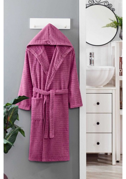 Kapüşonlu Unisex Banyo Bornozu &#37;100 Soft Pamuklu Mürdüm - 2xl - Mürdüm