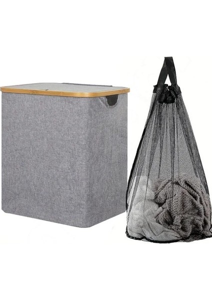 60 Lt Katlanır Kumaş Bambu Çamaşır Sepeti Içi Fileli Kirli Çamaşır Sepeti fiyatları
