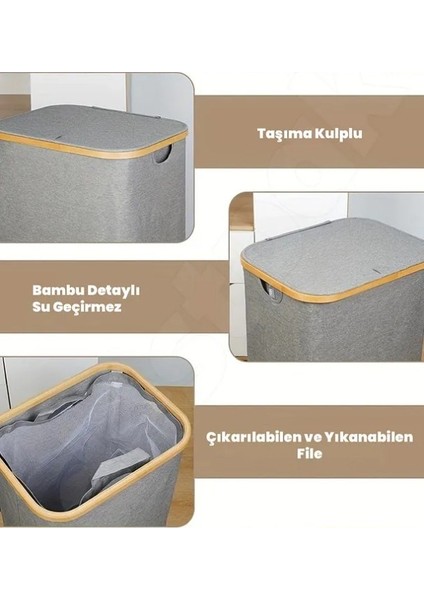 60 Lt Katlanır Kumaş Bambu Çamaşır Sepeti Içi Fileli Kirli Çamaşır Sepeti indirimleri
