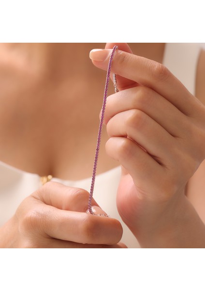 925 Ayar Gümüş Fuşya Zirkon Taşlı Şık Ayarlanabilir Suyolu Bileklik fiyatları