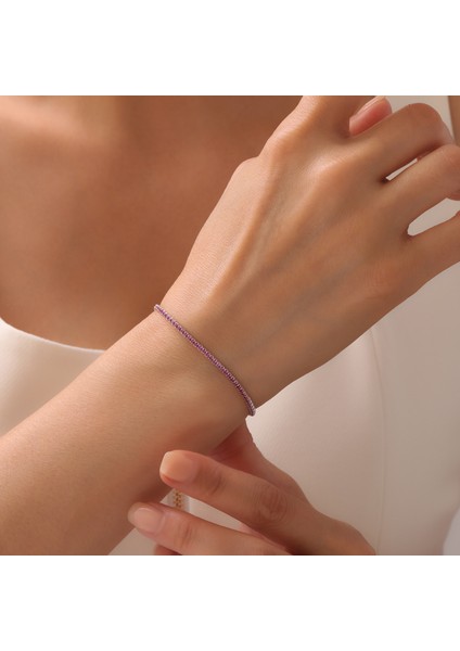 925 Ayar Gümüş Fuşya Zirkon Taşlı Şık Ayarlanabilir Suyolu Bileklik modelleri