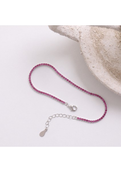 925 Ayar Gümüş Fuşya Zirkon Taşlı Şık Ayarlanabilir Suyolu Bileklik fırsatları