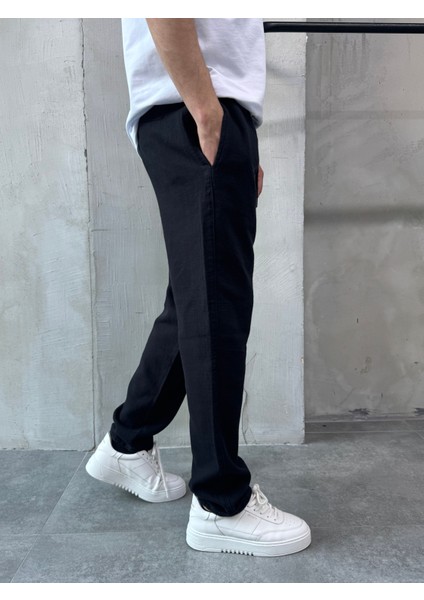 Siyah Relaks Fit Rahat Kesim Keten Pantolon fiyatları