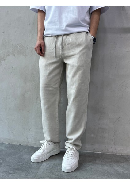 Bej Relaks Fit Rahat Kesim Keten Pantolon fiyatları