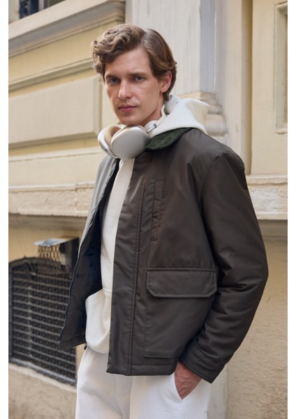 Erkek Kontrast Yakalı Mont Ceket Haki fiyatları