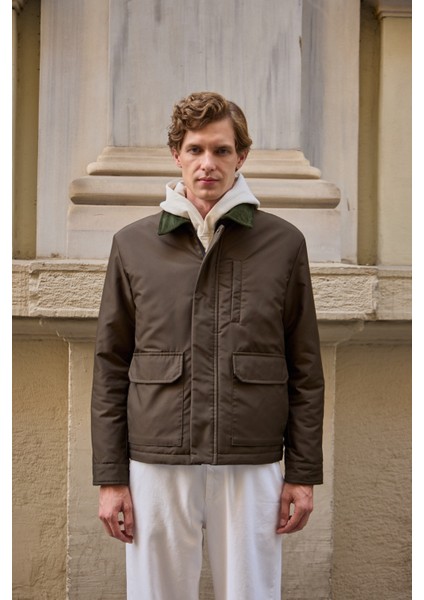 Erkek Kontrast Yakalı Mont Ceket Haki modelleri