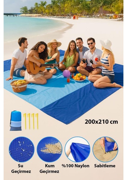 Su ve Kum Geçirmez, Sabitlenebilir, Portatif Plaj Piknik Örtüsü