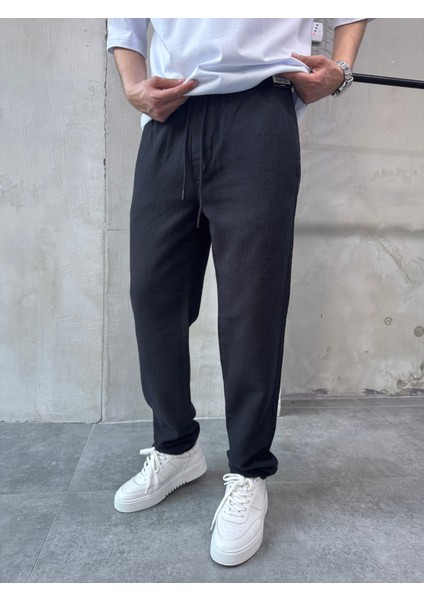 Lacivert Relaks Fit Rahat Kesim Keten Pantolon fiyatları