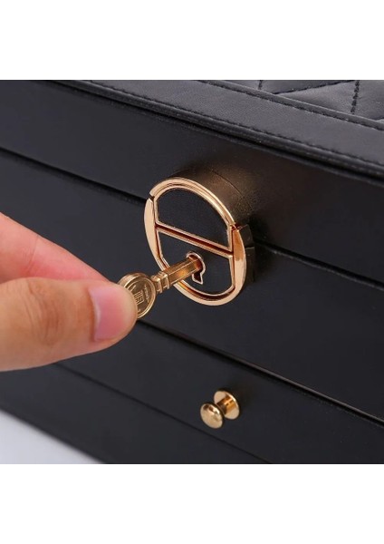 Kullanışlı Çok Katlı Takı Mücevher Kutusu - Kilitli, Bölmeli, Deri Kaplama fiyatları