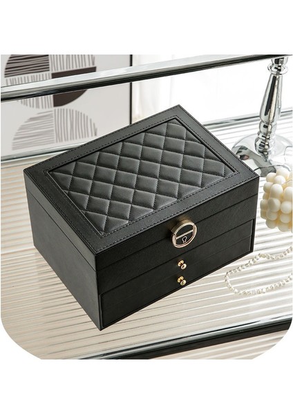 Kullanışlı Çok Katlı Takı Mücevher Kutusu - Kilitli, Bölmeli, Deri Kaplama