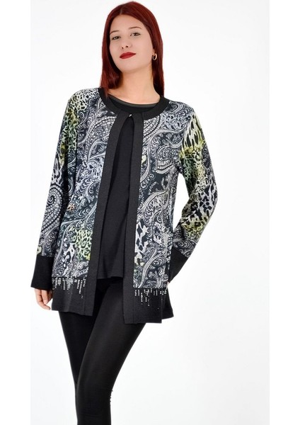 Desenli Taş Işlemeli Ikili Takım - Siyah