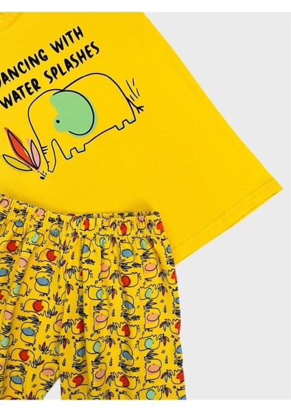 Erkek Çocuk %100 Pamuklu Sarı Fil Desenli Kısa Kollu Şortlu Yazlık Pijama Takımı fiyatları