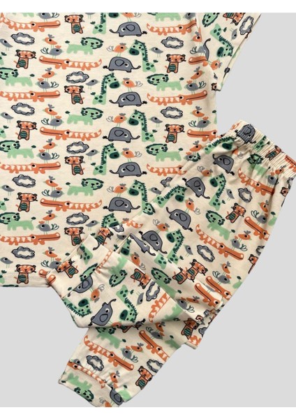Erkek Çocuk %100 Pamuklu Safari Desenli Krem Kısa Kollu Pijama Takımı fiyatları