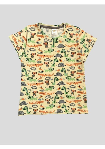 Erkek Çocuk %100 Pamuklu Safari Desenli Krem Kısa Kollu Pijama Takımı modelleri