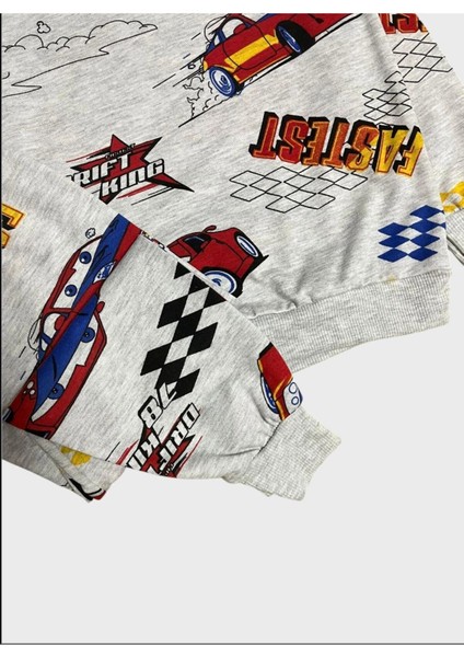 Erkek Çocuk Pamuklu Gri Araba Şimşek Mcquen Desenli Uzun Kollu Mevsimlik Pijama Takımı fiyatları