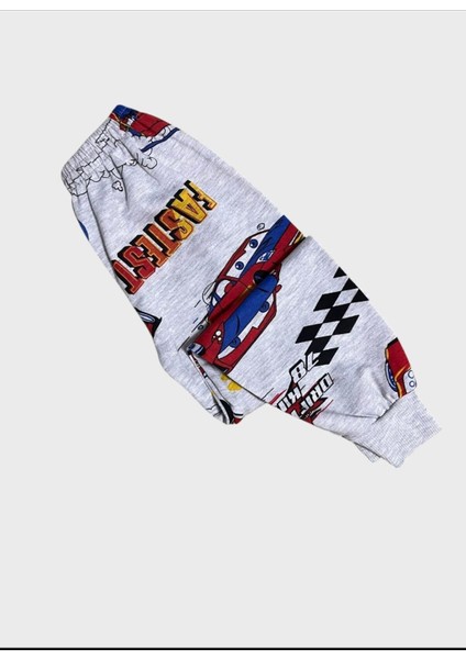 Erkek Çocuk Pamuklu Gri Araba Şimşek Mcquen Desenli Uzun Kollu Mevsimlik Pijama Takımı fırsatları