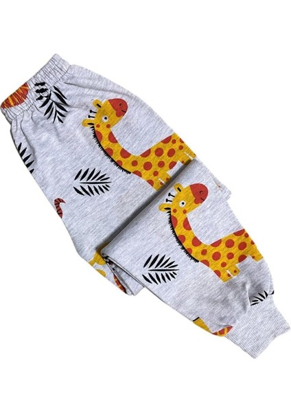 Erkek Çocuk Pamuklu Gri Aslan Zürafa Desenli Uzun Kollu Mevsimlik Pijama Takımı fırsatları