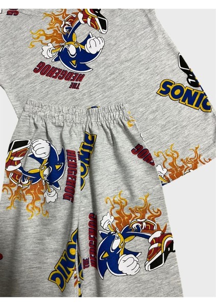 Erkek Çocuk Pamuklu Gri Sonic Desenli Kısa Kollu Şortlu Pijama Takımı fiyatları