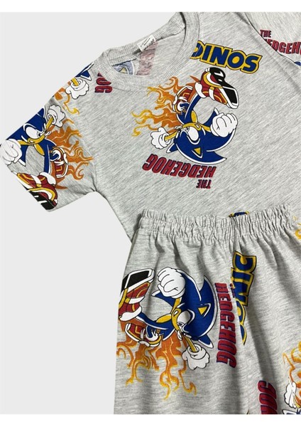 Erkek Çocuk Pamuklu Gri Sonic Desenli Kısa Kollu Şortlu Pijama Takımı modelleri