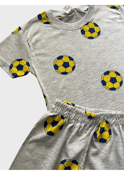Erkek Çocuk Pamuklu Gri Futbol Topu Desenli Kısa Kollu Şortlu Yazlık Pijama Takımı fiyatları