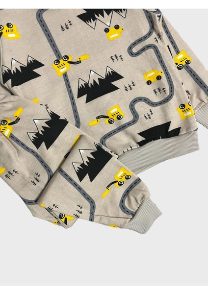 Erkek Çocuk Pamuklu Sütlü Kahve Yol Araba Desenli Uzun Kollu Pijama Takımı fiyatları