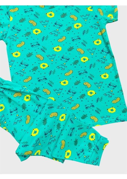 Erkek Çocuk %100 Pamuklu Yeşil Ayıcık Desenli Kısa Kollu Yazlık Pijama Takımı modelleri