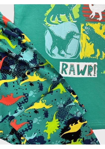 Erkek Çocuk %100 Pamuklu Yeşil Dinozor Desenli Kısa Kollu Yazlık Pijama Takımı modelleri