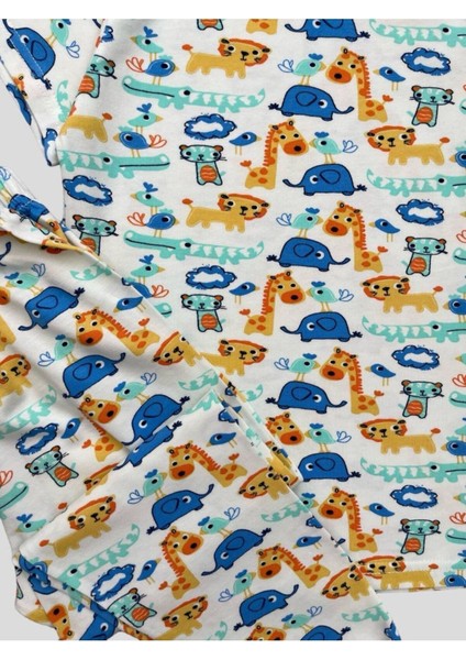 Erkek Çocuk %100 Pamuklu Safari Desenli Beyaz Kısa Kollu Yazlık Pijama Takımı modelleri