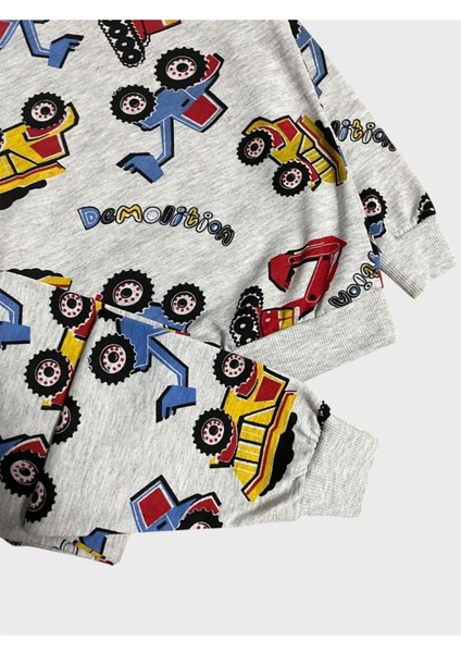 Erkek Çocuk Pamuklu Gri Iş Makinesi Kepçe Desenli Uzun Kollu Pijama Takımı fiyatları