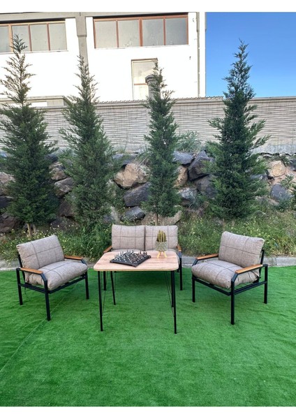 Duru Pofuduk Bahçe Takımı - Balkon,cafe,teras Mobilyası - Metal Kanepe - Oturma Grubu - 2 1 1 Masalı