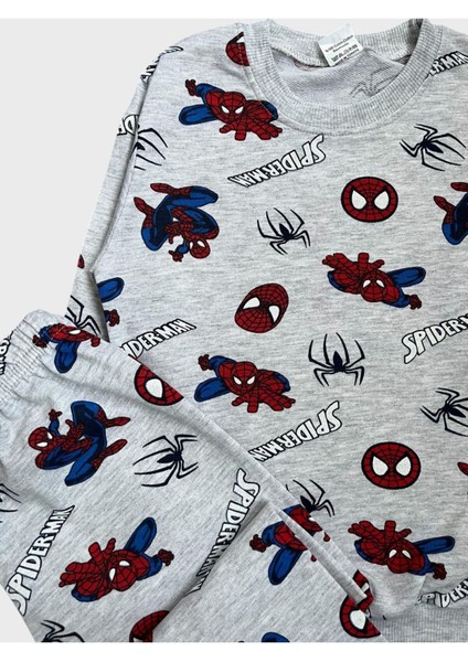 Erkek Çocuk Pamuklu Gri Örümcek Adam Desenli Uzun Kollu Mevsimlik Pijama Takımı modelleri