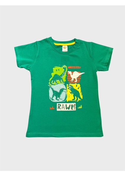 Erkek Çocuk %100 Pamuklu Yeşil Dinozor Desenli Kısa Kollu Şortlu Yazlık Pijama Takımı fırsatları