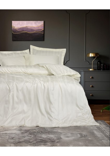 Çift Kişilik Smart Stripe Bambu Saten Nev Takımı Bej