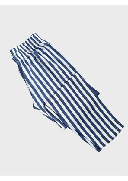 Erkek Çocuk %100 Pamuklu Mavi Beyaz Çizgili Gömlek Yaka Boydan Düğmeli Uzun Kollu Pijama Takımı indirimleri