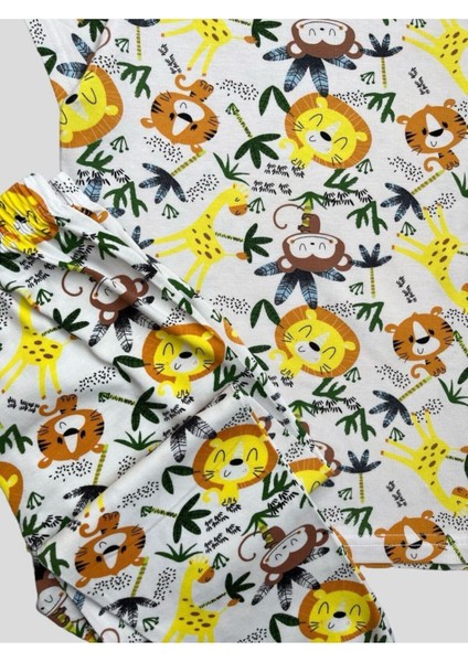 Erkek Çocuk %100 Pamuklu Safari Desenli Beyaz Kısa Kollu Yazlık Pijama Takımı fiyatları