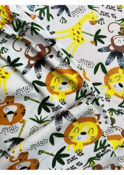 Erkek Çocuk %100 Pamuklu Safari Desenli Beyaz Kısa Kollu Yazlık Pijama Takımı fırsatları