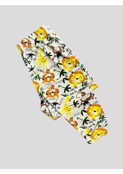 Erkek Çocuk %100 Pamuklu Safari Desenli Beyaz Kısa Kollu Yazlık Pijama Takımı indirimleri
