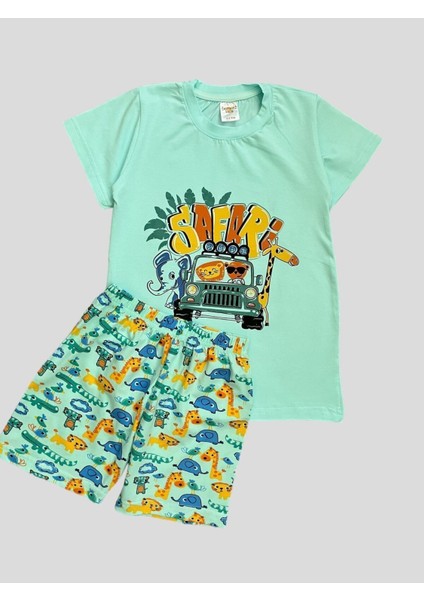 Erkek Çocuk %100 Pamuklu Safari Desenli Kısa Kollu Şortlu Yazlık Pijama Takımı fiyatları