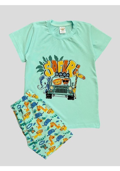 Erkek Çocuk %100 Pamuklu Safari Desenli Kısa Kollu Şortlu Yazlık Pijama Takımı modelleri