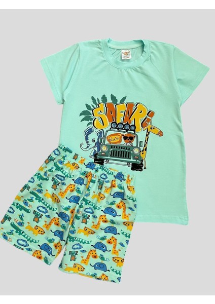 Erkek Çocuk %100 Pamuklu Safari Desenli Kısa Kollu Şortlu Yazlık Pijama Takımı fırsatları