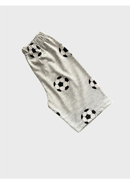 Erkek Çocuk Pamuklu Gri Siyah Beyaz Futbol Topu Desenli Kısa Kollu Şortlu Yazlık Pijama Takımı modelleri