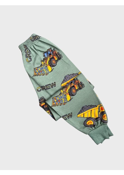 Erkek Çocuk Pamuklu Yeşil Iş Makinesi Kepçe Desenli Uzun Kollu Mevsimlik Pijama Takımı fırsatları