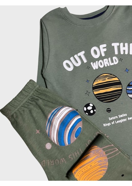 Erkek Çocuk %100 Pamuklu Yeşil Gezegen Desenli Uzun Kollu Pijama Takımı fiyatları
